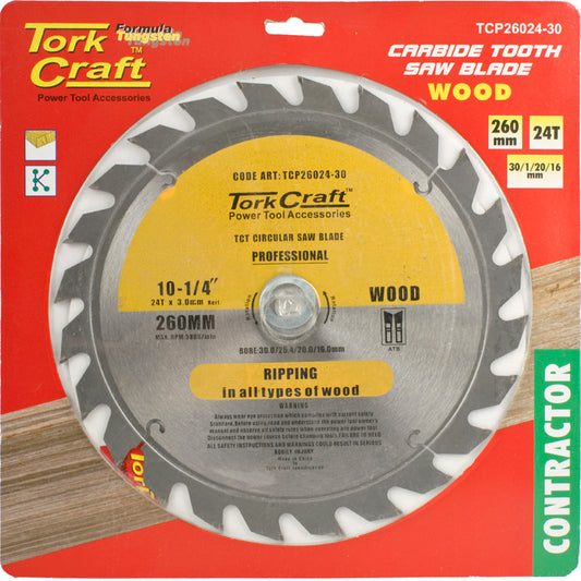 Tork Craft BLADE CONTRACTOR 260 X 24T 30/1/20/16 CIRCULAR SAW TCT