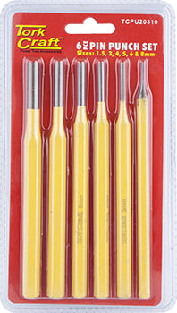 Tork Craft Pin Punch Set 6Pc - 1.5, 3, 4, 5, 6, 8Mm Yellow freeshipping - Africa Tool Distributors