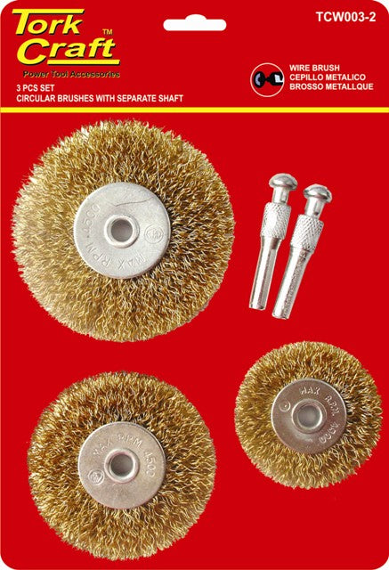 Tork Craft WIRE BRUSH SET 3PCE WITH SEPARATE SHAFT