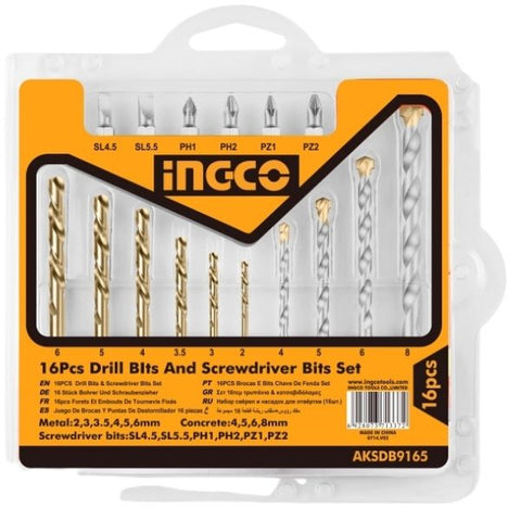 Ingco Drill Bits And Screwdriver Bits Set 16 Pieces
