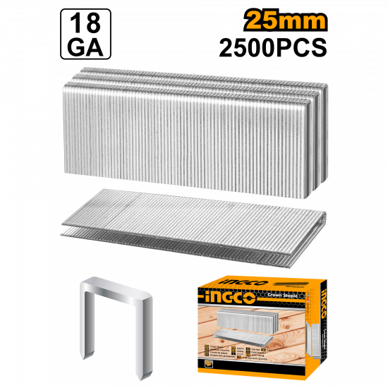 Ingco - Crown Staples - 25Mm (2500 Pieces Per Box) Ingco - Crown Staples - 25Mm (2500 Pieces Per Box)