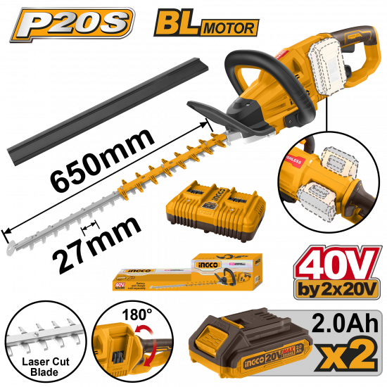 Ingco Cordless Hedge Trimmer 40V Kit P20s Ingco Cordless Hedge Trimmer 40V Kit P20s