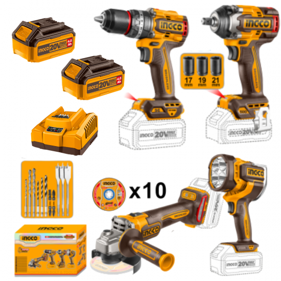 Ingco 4 in 1 Cordless Combo Kit 20V Ingco 4 in 1 Cordless Combo Kit 20V