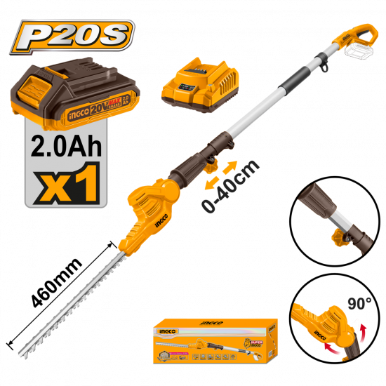 Ingco Cordless Pole Hedge Trimmer 20V Lithium-Ion Ingco Cordless Pole Hedge Trimmer 20V Lithium-Ion